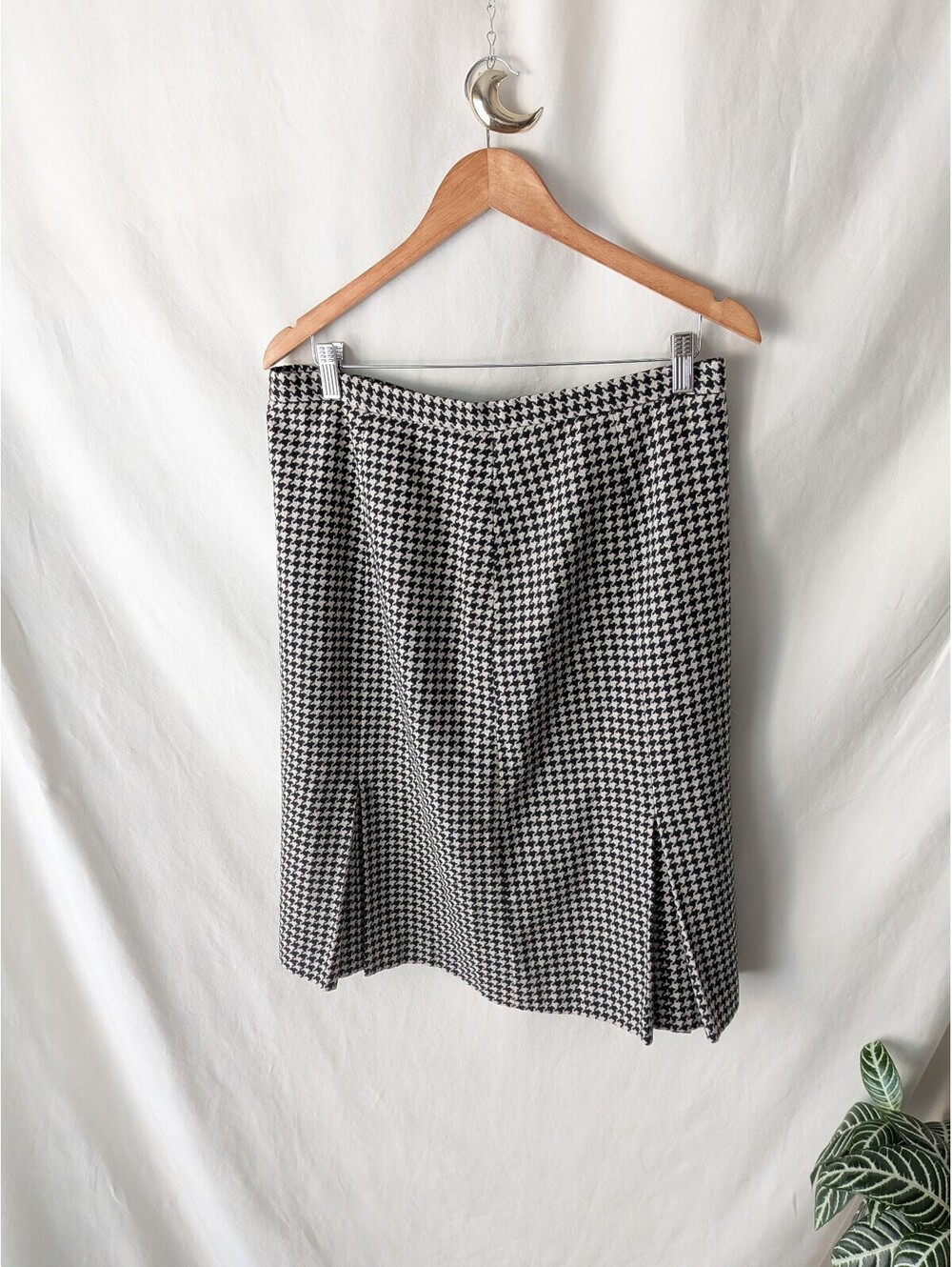 Eddie Bauer Houndstooth Wool Blend A Line Skirt Size 16 Black White